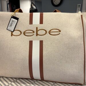 bebe Tan and Brown Canvas Tote